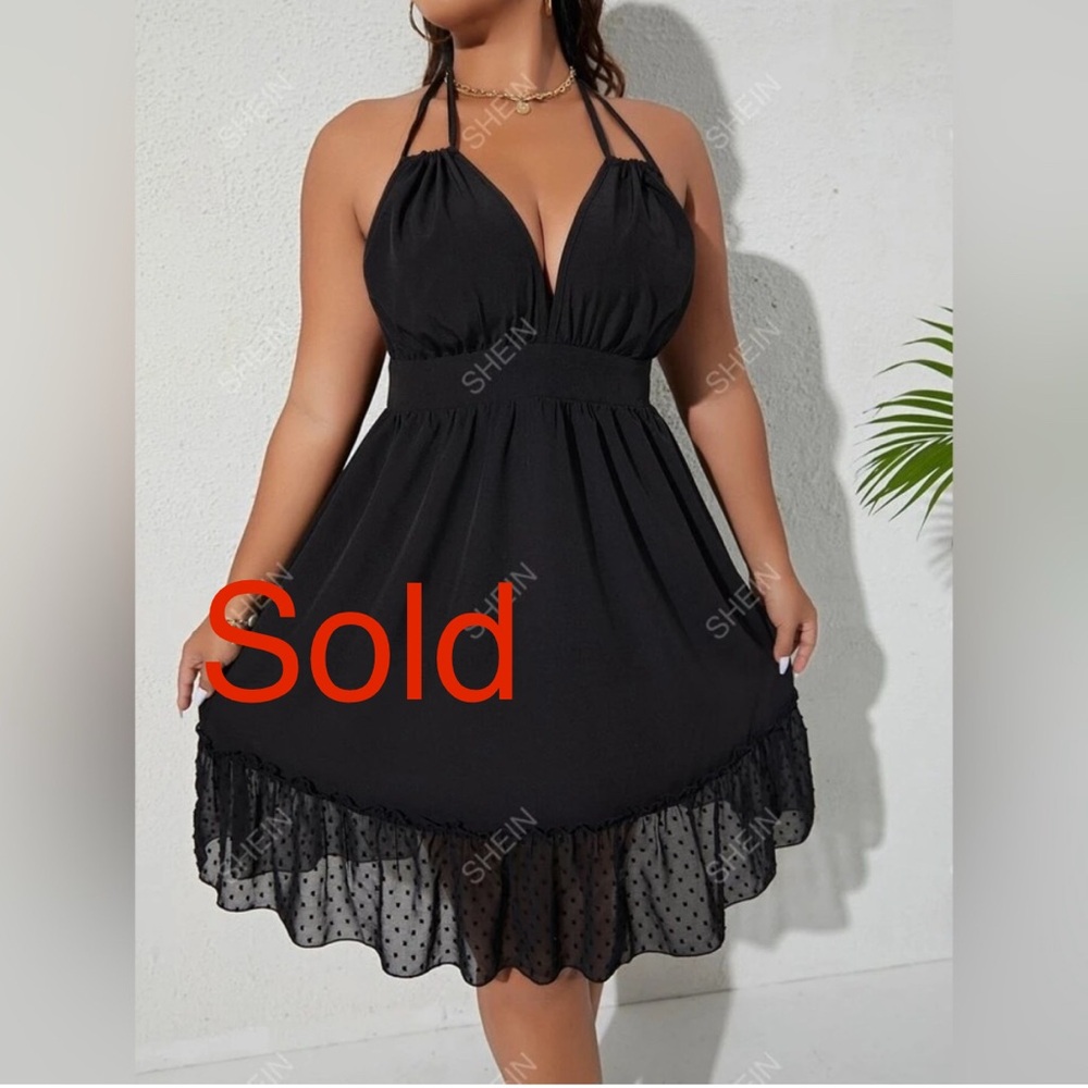 SHEIN halter dress with dot mesh hem